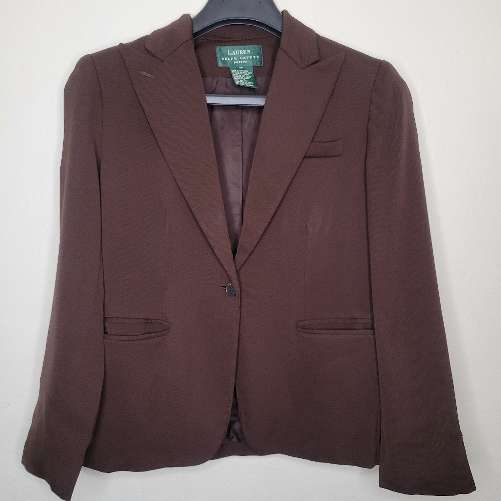 Damaged Lauren Ralph Lauren Petite Brown Blazer Wool, Size 4P